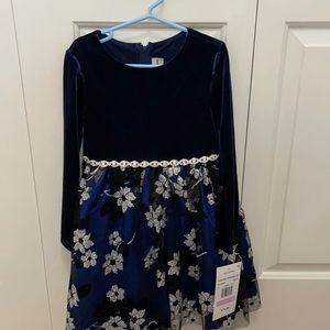 Girls size 6 Rare Editions blue velvet dress